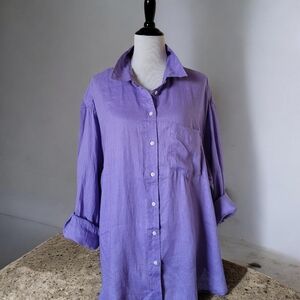 NWT Gap 100% Linen Oversized Shirt Purple Lingonberry XXL Summer 2025